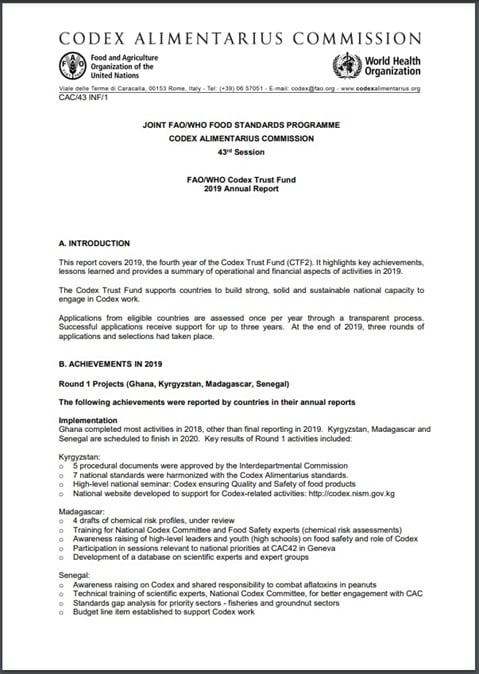FAO/WHO Codex Trust Fund - 2019 Annual Report