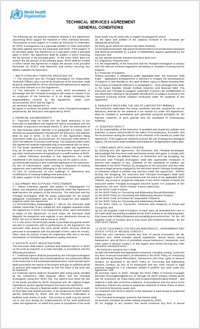 Technical Services Agreement: general conditions